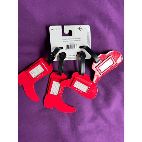 NEW G-FORCE PINK Cowgirl Boot & Hat Luggage Tags – 4-Pack Travel ID Tags - Picture 2 of 2